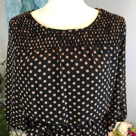 Enfocus Petite Polka Dot Sheer Sleeve Lined Dress Black Sz 8P - Picture 5 of 10